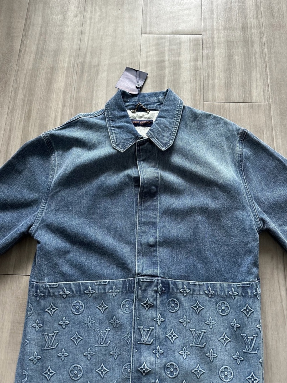 Designer Blue Denim Short-Sleeve Shirt Jacket (XL) Denim Workwear Shirt - Picture 5 of 10